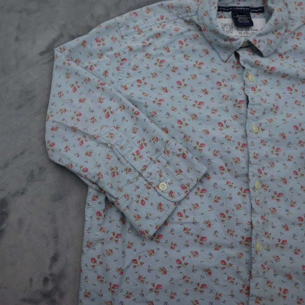 Ralph Lauren Sport Shirt Mens M Blue Floral Button Up Half Sleeve Collared Top - Picture 8 of 16